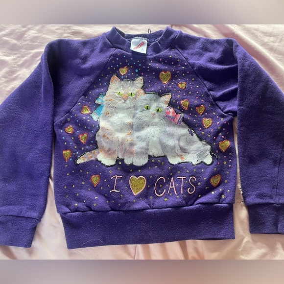 Vintage Jerzees Vibrant Purple Cat Sweatshirt - Picture 1 of 2